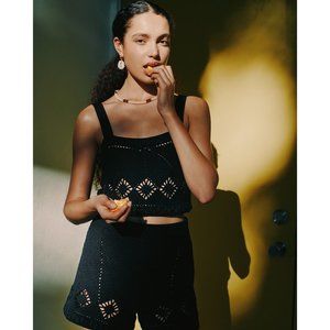 NWT $265 MAJE BLACK CROCHET KNIT TOP  SIZE 2 US MEDIUM